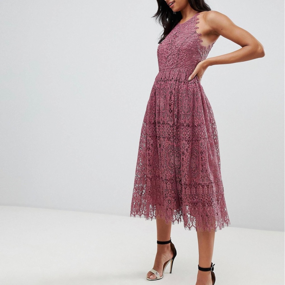 ASOS DESIGN lace pinny scallop edge midi dress